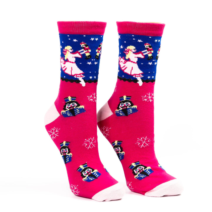 Pair of socks with colorful design on a white background