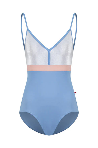 Blue leoard with a white top and pink band on a white background
