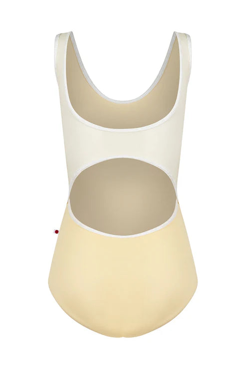 Beige leotard with a white top on a white background