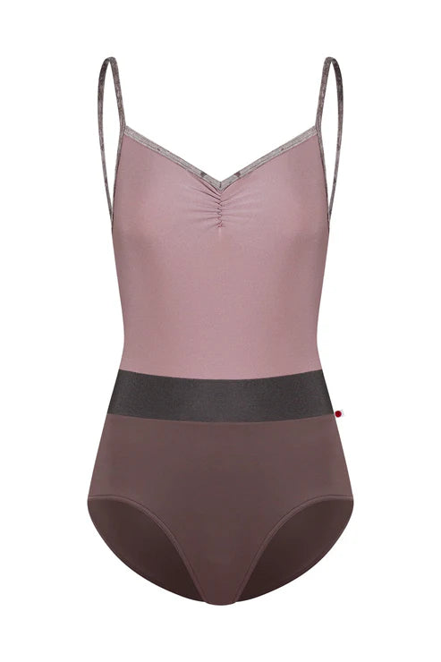 One-piece leotard with a two-tone design on a white background