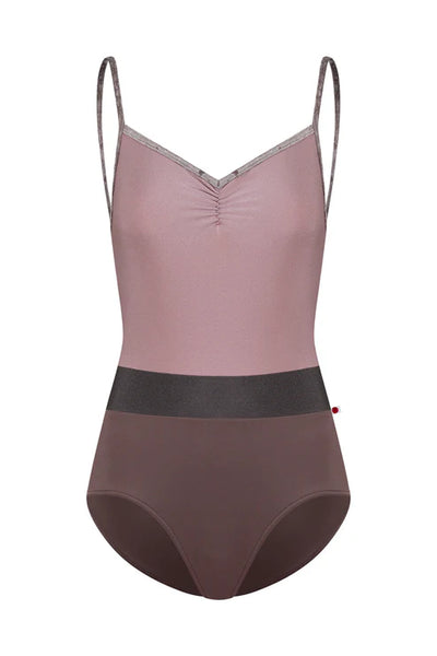 One-piece leotard with a two-tone design on a white background