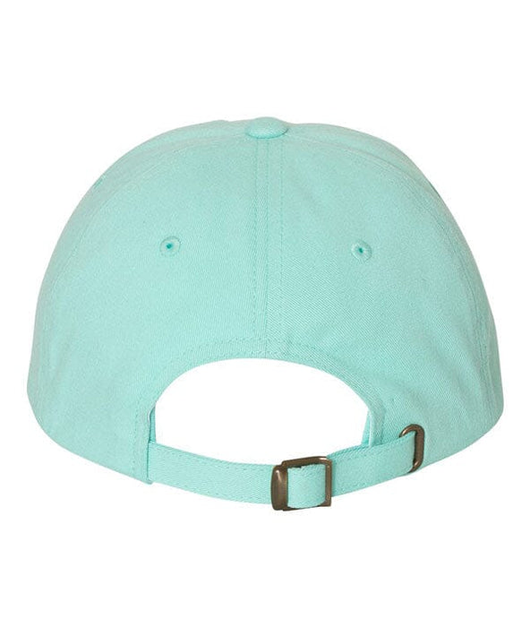 Light blue cap with a brown buckle on a white background