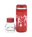 Red thermos with pink designs on a white background