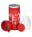 Red thermos with pink dancing figures on a white background
