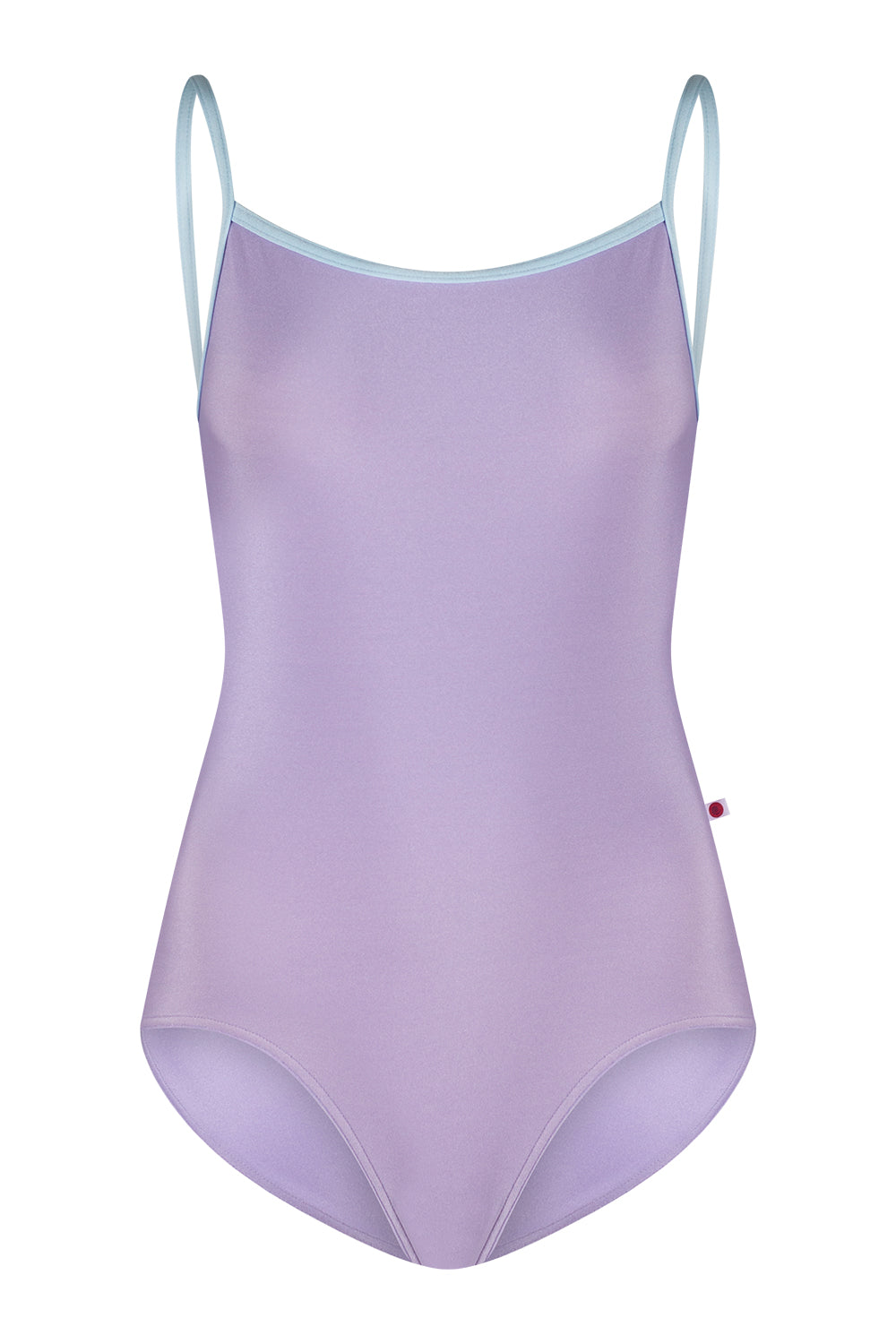 Lavender swimsuit with thin straps on a white background