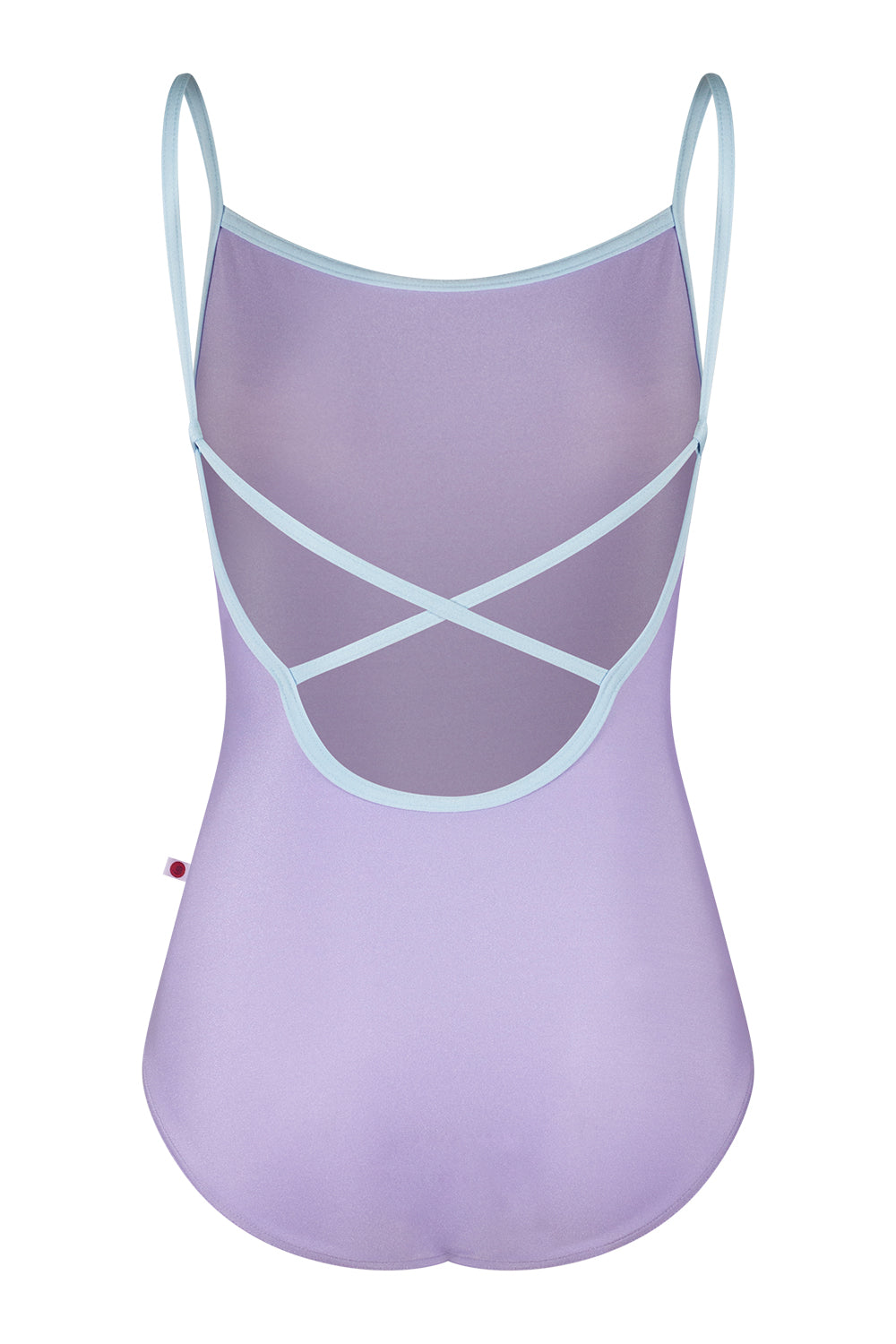 Lavender swimsuit with thin straps on a white background