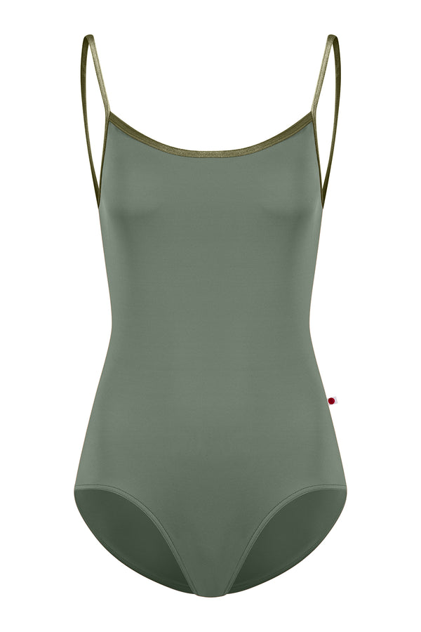 Green swimsuit with thin straps on a white background