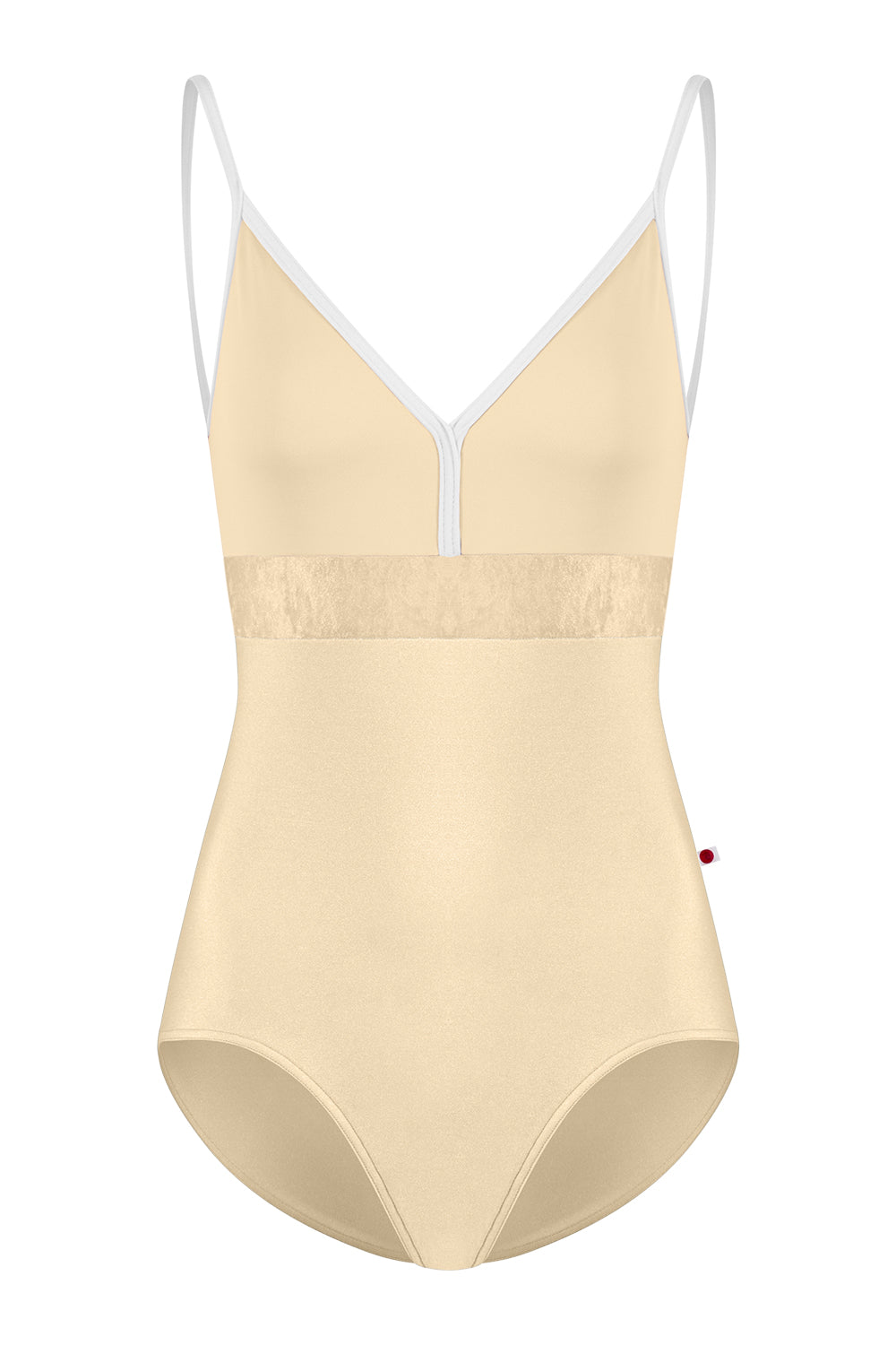 Beige swimsuit with white straps on a white background