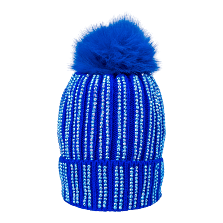 CrystalKnit Fur Pom Beanie