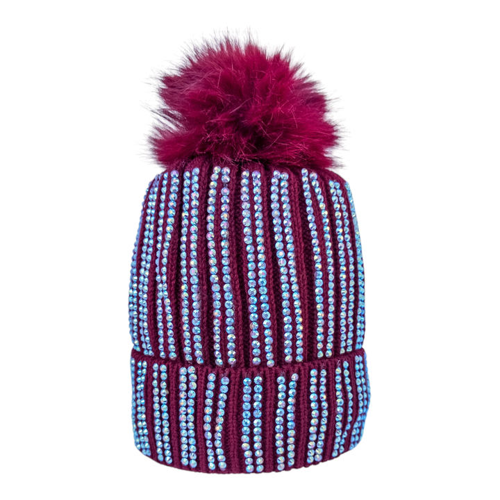 CrystalKnit Fur Pom Beanie