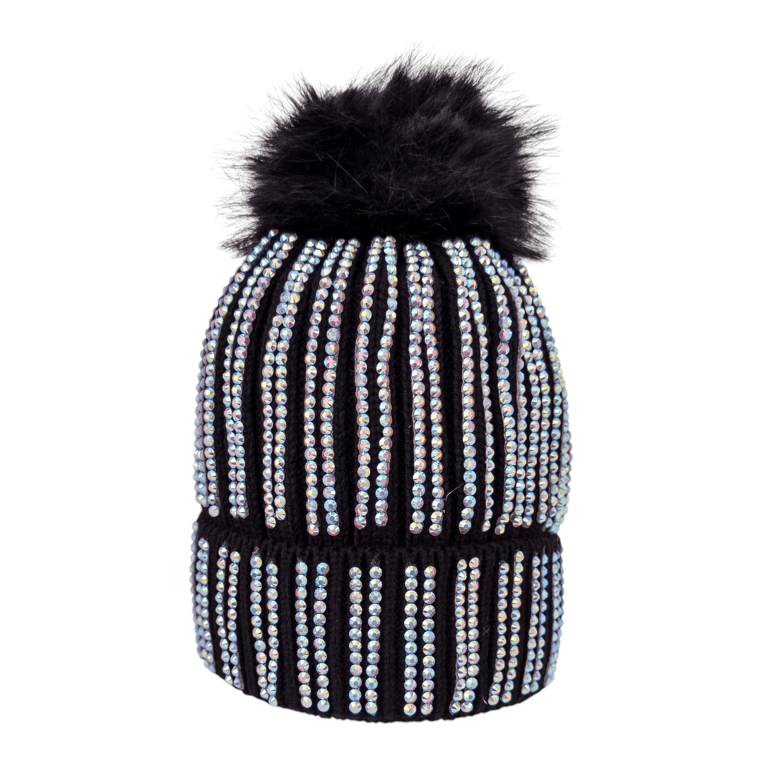 CrystalKnit Fur Pom Beanie