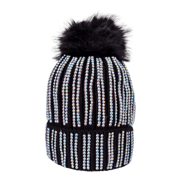CrystalKnit Fur Pom Beanie