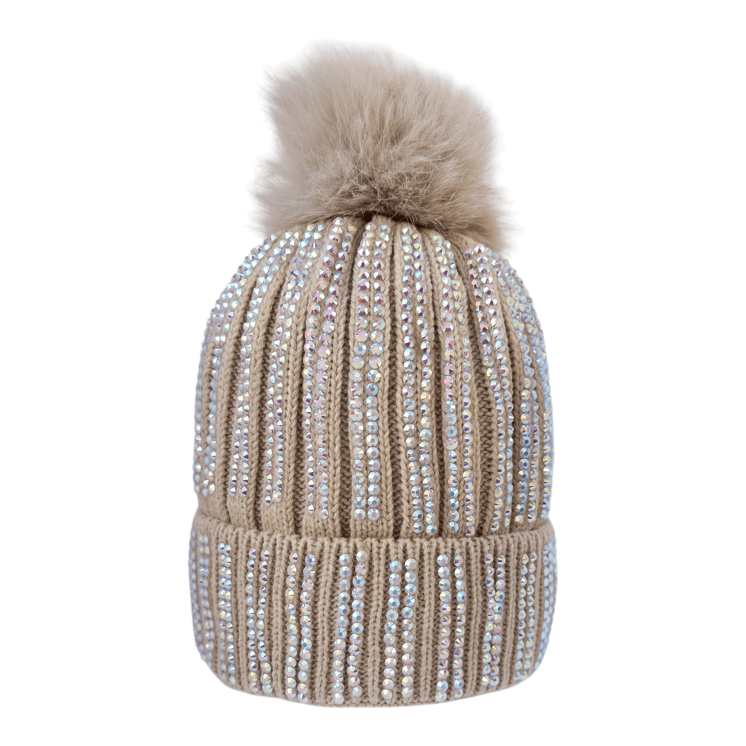 CrystalKnit Fur Pom Beanie