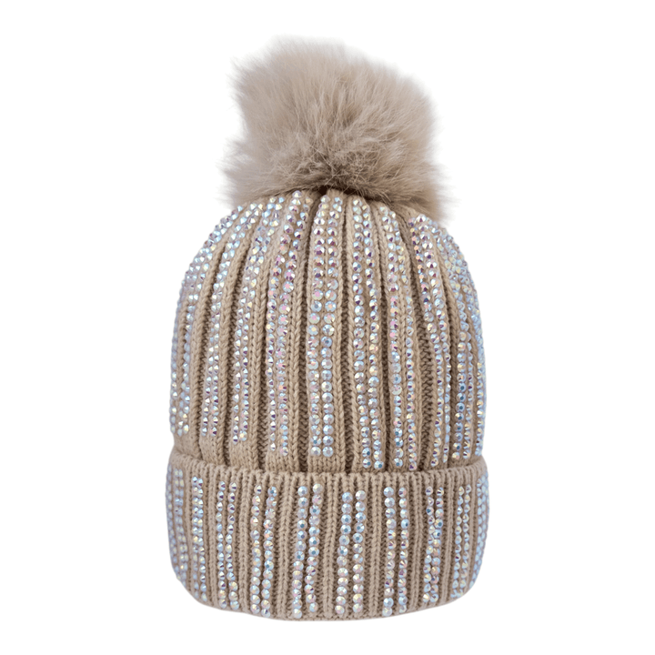 CrystalKnit Fur Pom Beanie
