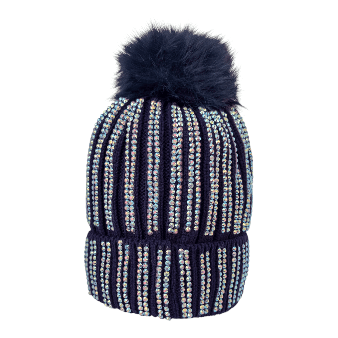 CrystalKnit Fur Pom Beanie