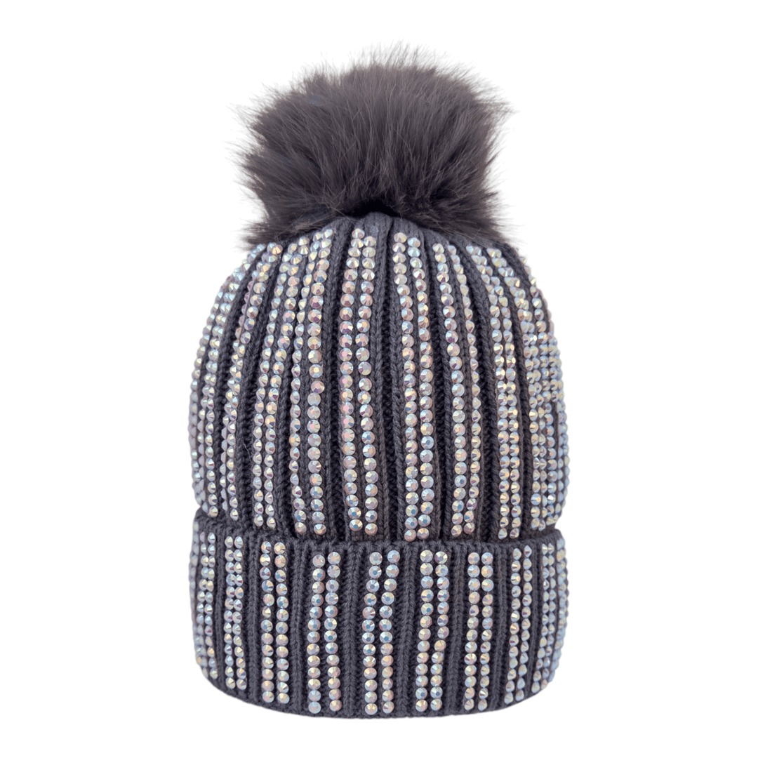 CrystalKnit Fur Pom Beanie