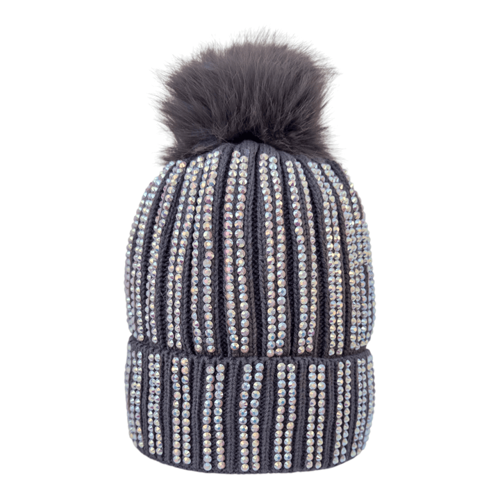 CrystalKnit Fur Pom Beanie