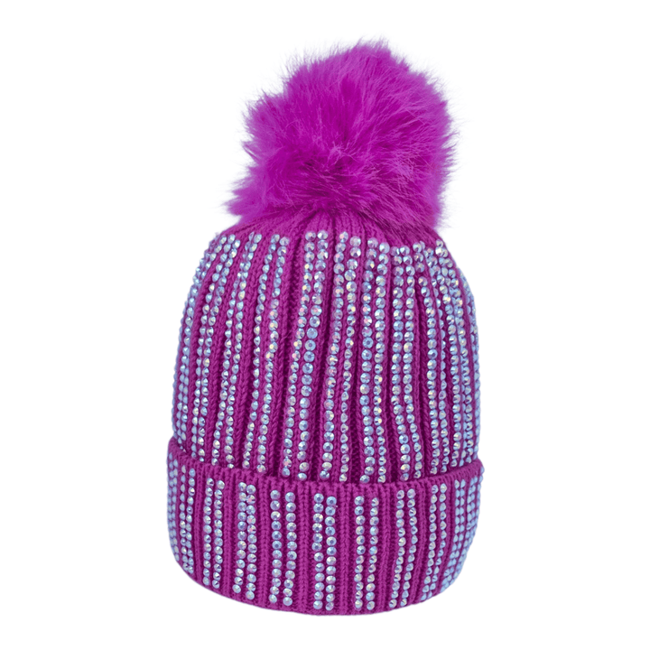 CrystalKnit Fur Pom Beanie
