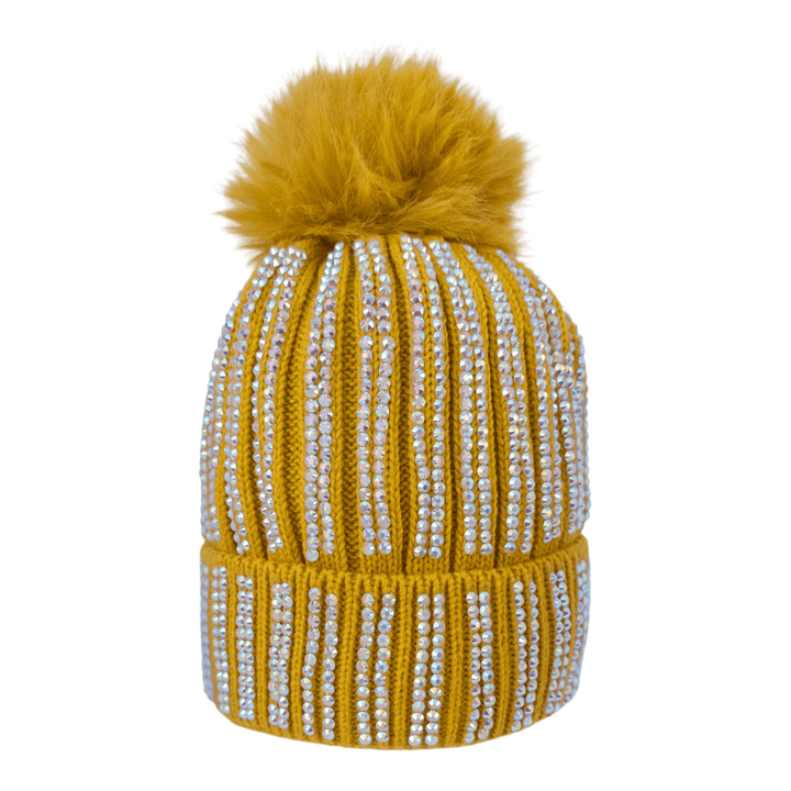 CrystalKnit Fur Pom Beanie