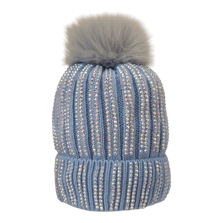CrystalKnit Fur Pom Beanie