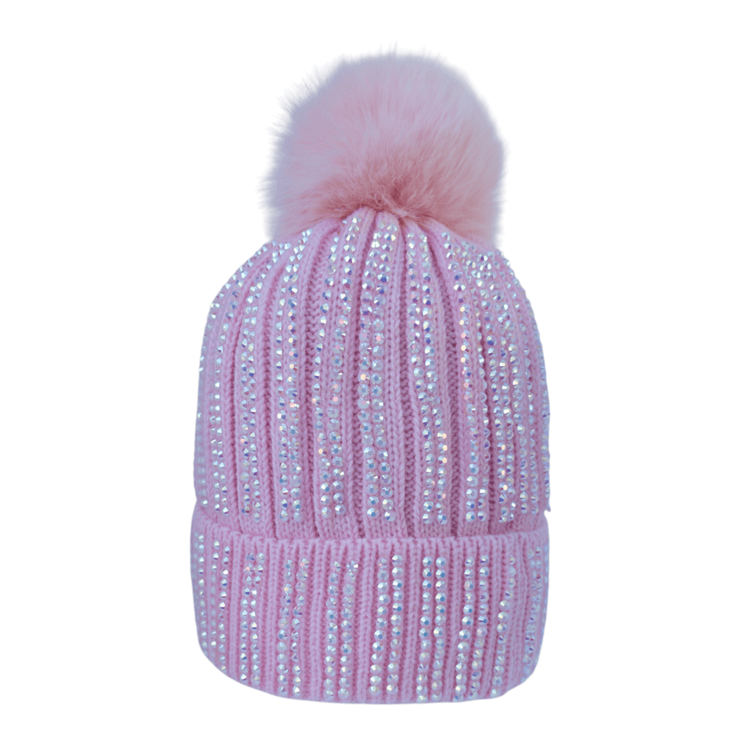 CrystalKnit Fur Pom Beanie