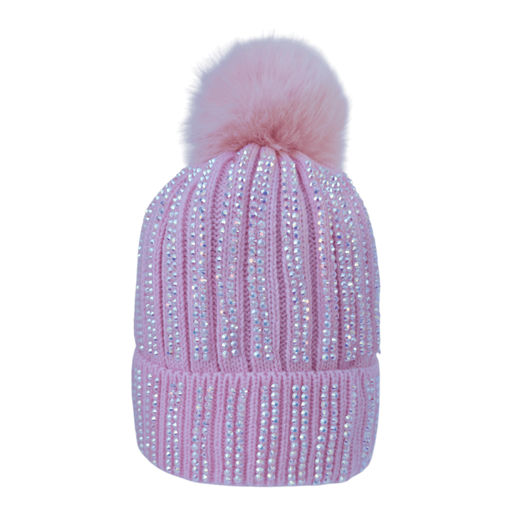 CrystalKnit Fur Pom Beanie