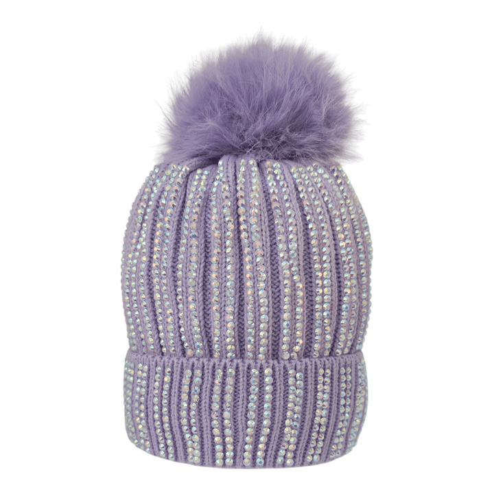 CrystalKnit Fur Pom Beanie