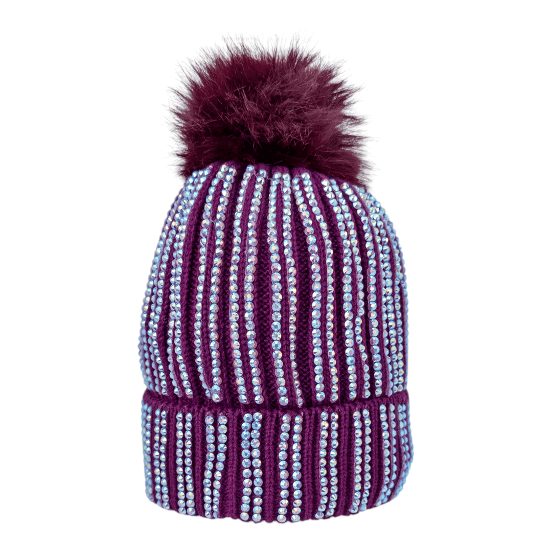 CrystalKnit Fur Pom Beanie