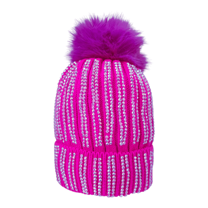 CrystalKnit Fur Pom Beanie
