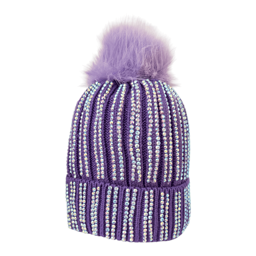 CrystalKnit Fur Pom Beanie