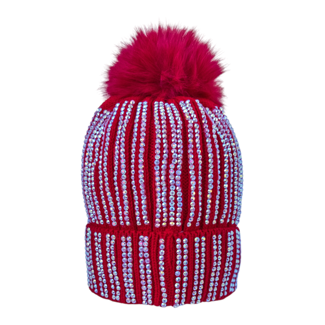 CrystalKnit Fur Pom Beanie