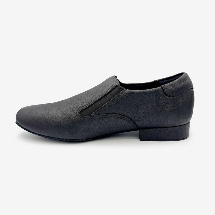 Black slip-on shoe on a white background