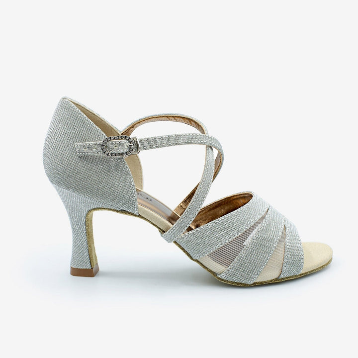 Silver strappy sandal on a white background
