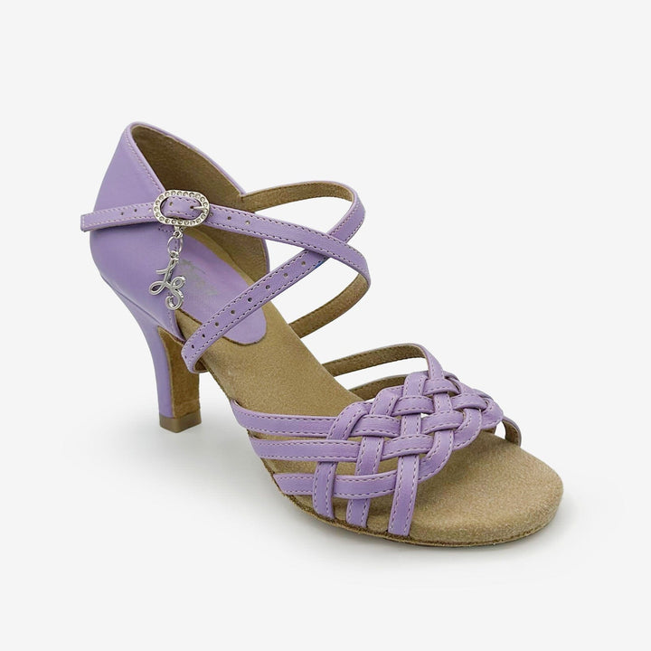 Lavender dance shoe with braided straps on a white background