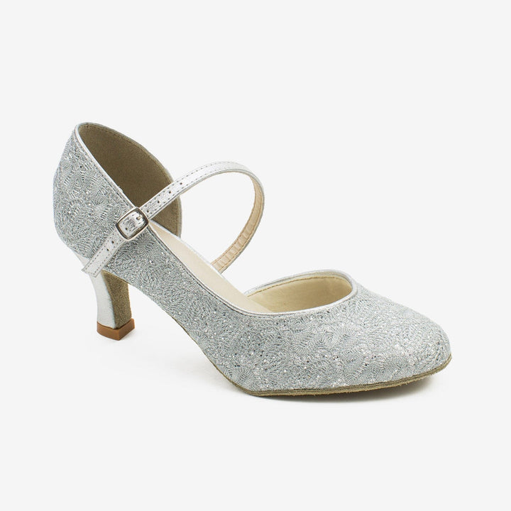 Silver glitter high heel shoe on a white background