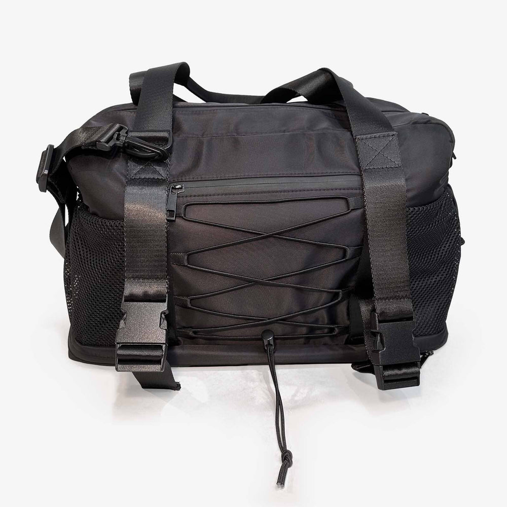 Black tactical backpack on a white background