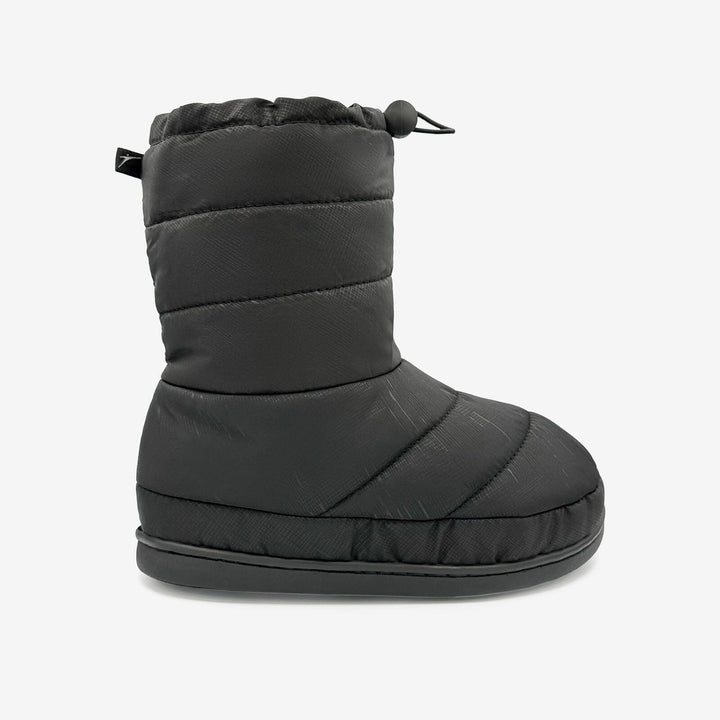 Black winter boot on a white background
