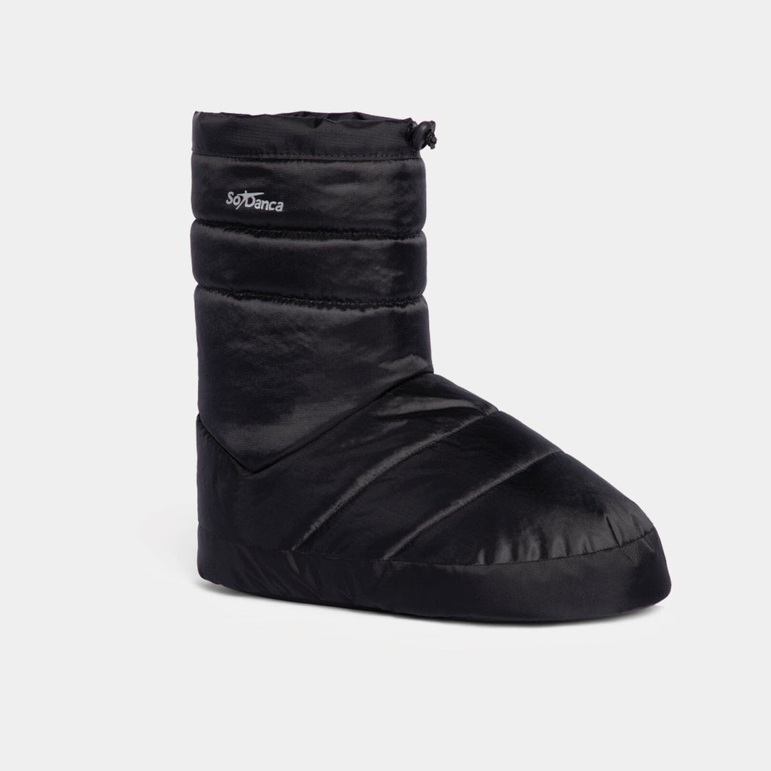 Black slip-on boot with brand logo on a white background