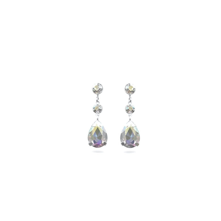 Pair of crystal drop earrings on a white background