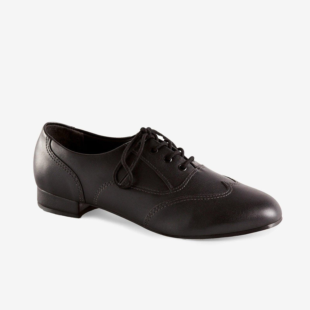 Black leather Oxford shoe on a white background
