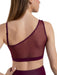 Maroon sports bra with mesh design on a white background