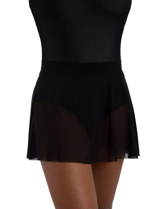 Black skirt with sheer overlay on a white background