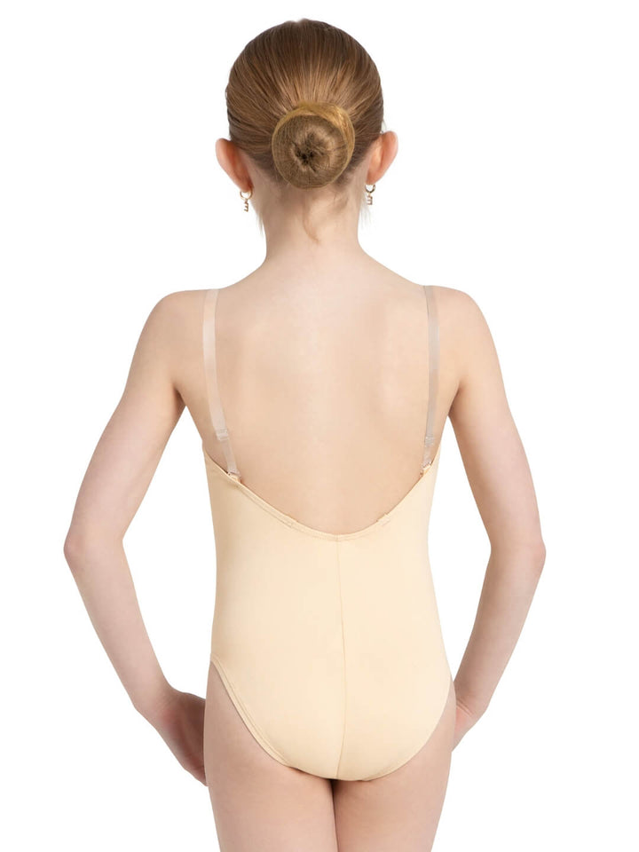 Capezio Camisole Leotard W Clear Transition Straps Girls Nude 3532C