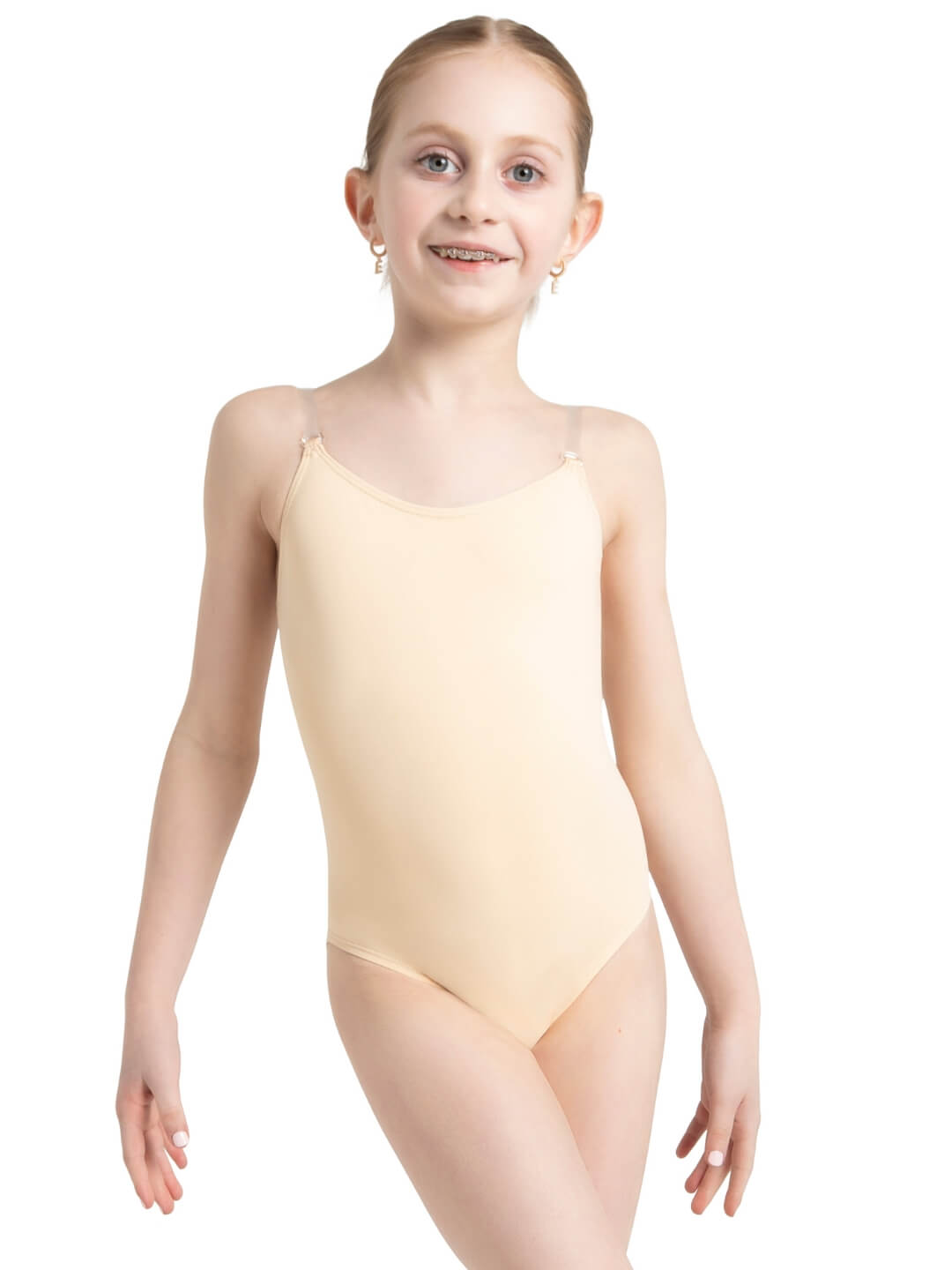 Capezio Camisole Leotard W Clear Transition Straps Girls Nude 3532C