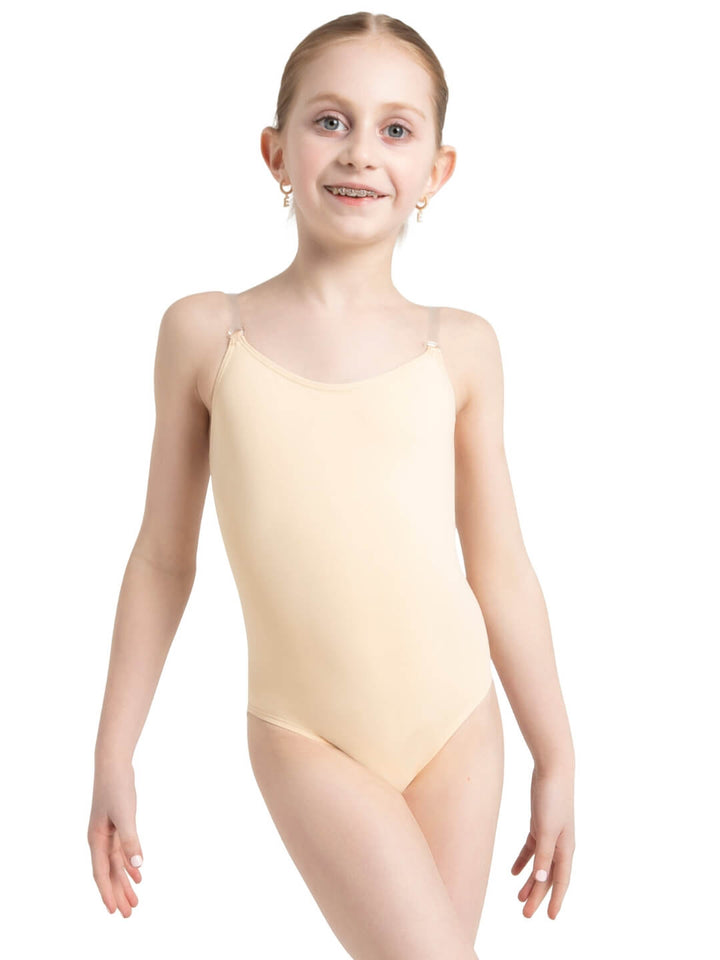 Capezio Camisole Leotard W Clear Transition Straps Girls Nude 3532C