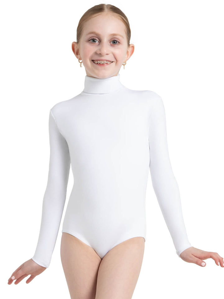 Capezio Long Sleeve Turtleneck Leotard W Snaps Girls White TB123C