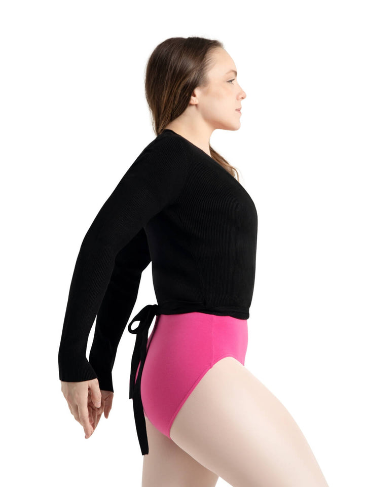 Capezio Ribbed Sweater Knit Wrap Sweater Black 11381W
