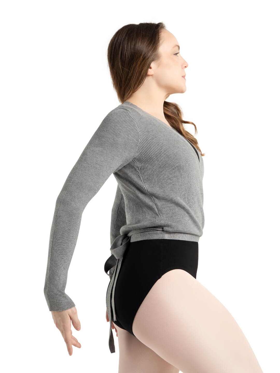 Capezio Ribbed Sweater Knit Wrap Sweater Heather Gray 11381W