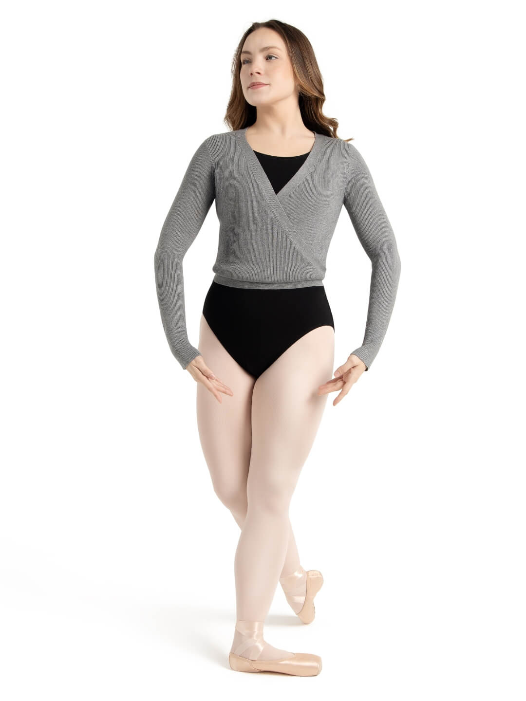 Capezio Ribbed Sweater Knit Wrap Sweater Heather Gray 11381W
