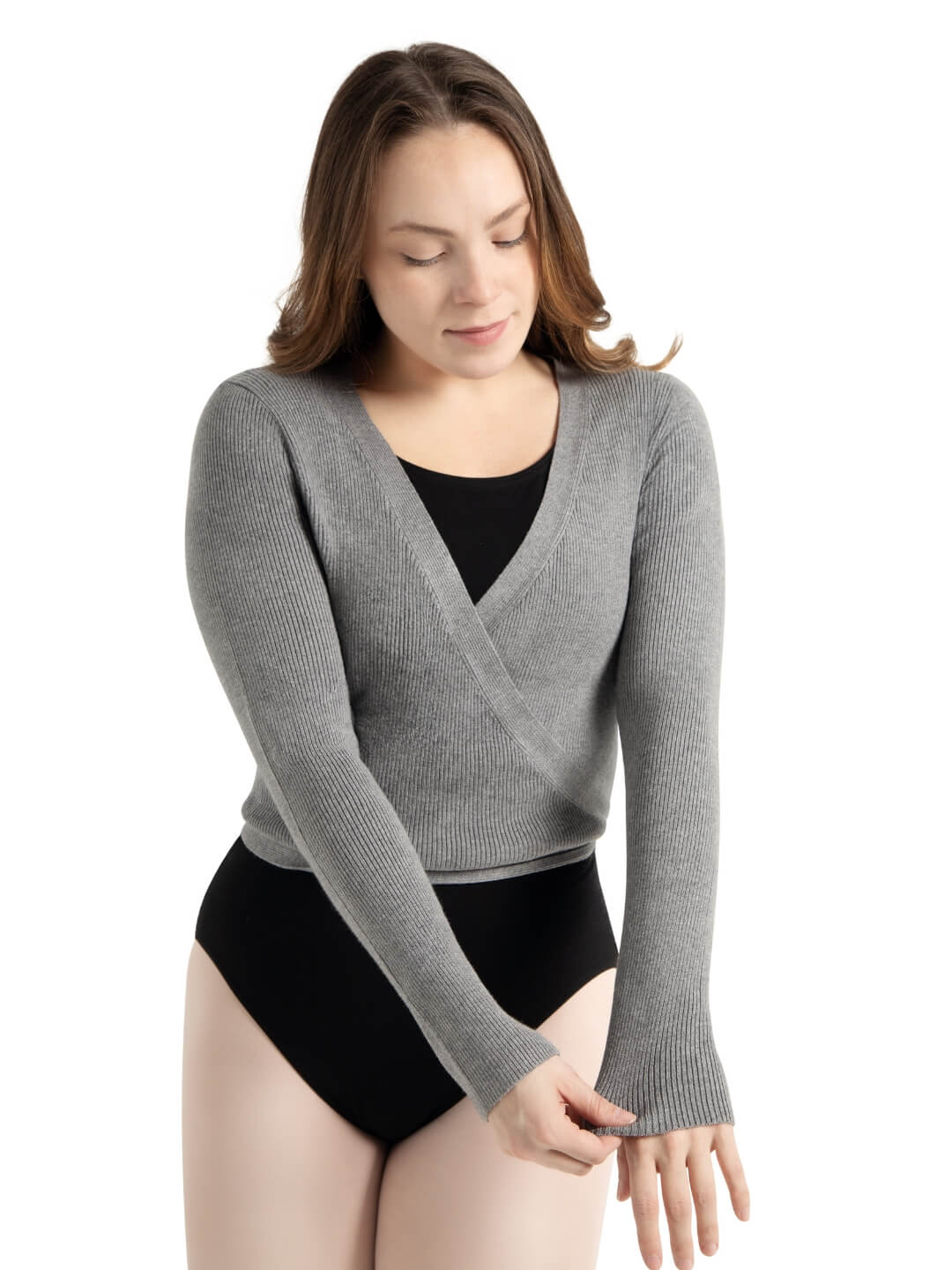 Capezio Ribbed Sweater Knit Wrap Sweater Heather Gray 11381W
